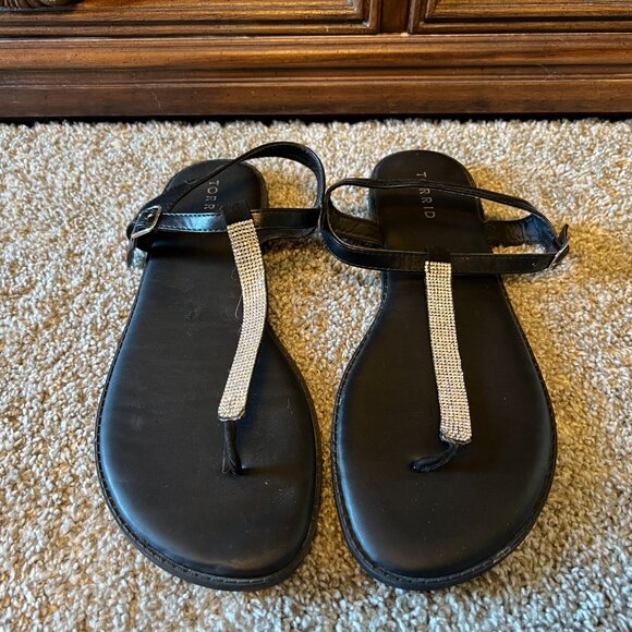 Torrid Rhinestone Black T-Strap Sandals Women's Size 12W - Picture 2 of 11